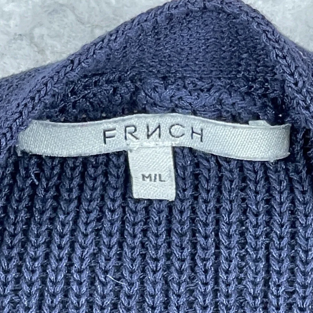 FRNCH Sweater Womens‎ M/L Navy Open Front Knit Cardigan 3/4 Sleeve Minimalist - Picture 4 of 10